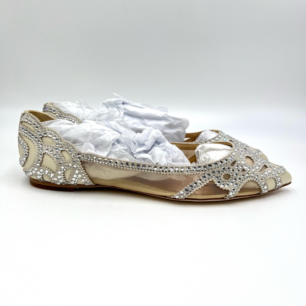 Badgley Mischka‎ BHLDN Size 8 Gigi Point Toe Jeweled Ivory Ballet Flats Shoes - Picture 3 of 13